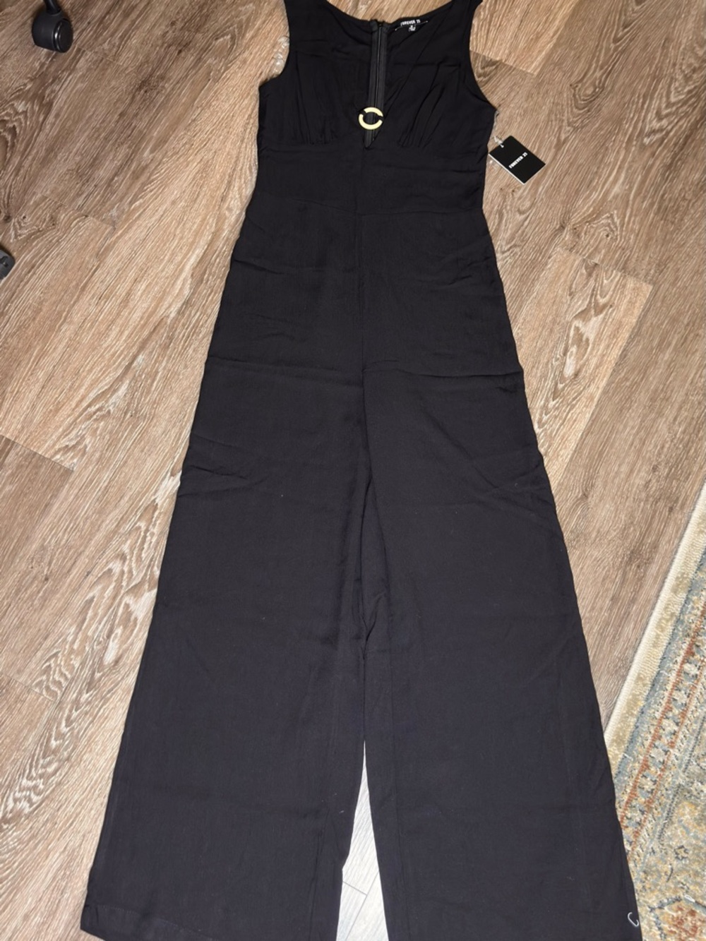 Forever 21 Black Wide-Leg Sleeveless Jumpsuit with Gold Ring / BNWT